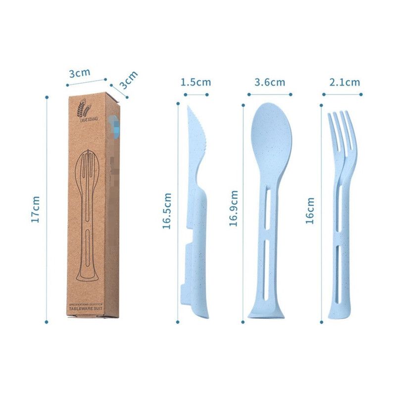 Wheat Straw 3-in-1 Portable Tableware Set, Knife, Fork, and Spoon, Nordic Style, Student Gift Cutlery—Green