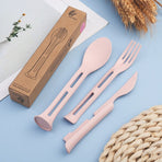 Wheat Straw 3-in-1 Portable Tableware Set, Knife, Fork, and Spoon, Nordic Style, Student Gift Cutlery—Pink