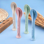 Wheat Straw 3-in-1 Portable Tableware Set, Knife, Fork, and Spoon, Nordic Style, Student Gift Cutlery—Pink