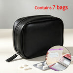 Waterproof Pill Pouch Set, Portable PU Medicine Storage Bag Travel Pill—7 Pill Pouches—Black