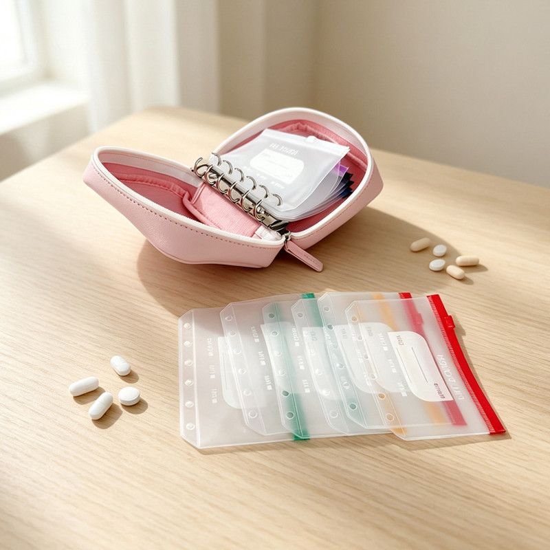 Waterproof Pill Pouch Set, Portable PU Medicine Storage Bag Travel Pill—7 Pill Pouches—Black