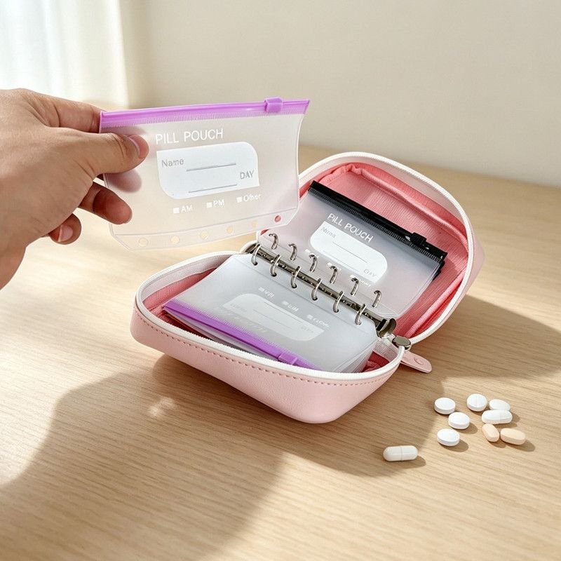 Waterproof Pill Pouch Set, Portable PU Medicine Storage Bag Travel Pill—7 Pill Pouches—Black