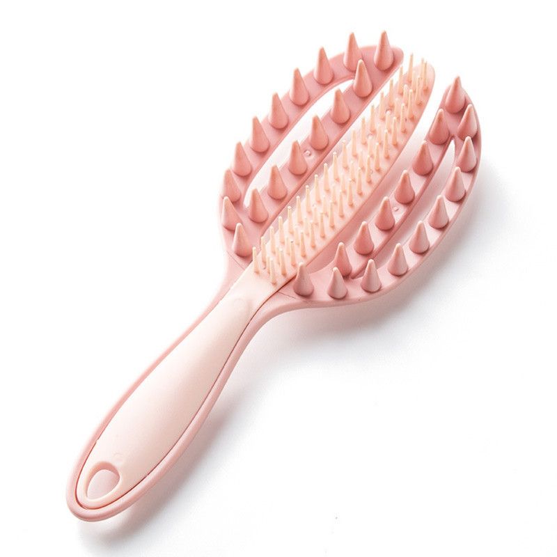 2-in-1 Hair Washing Comb, Soft Rubber Wide-Tooth Scalp Massager—Pink
