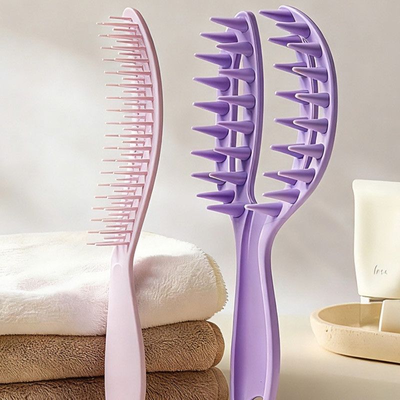 2-in-1 Hair Washing Comb, Soft Rubber Wide-Tooth Scalp Massager—Pink