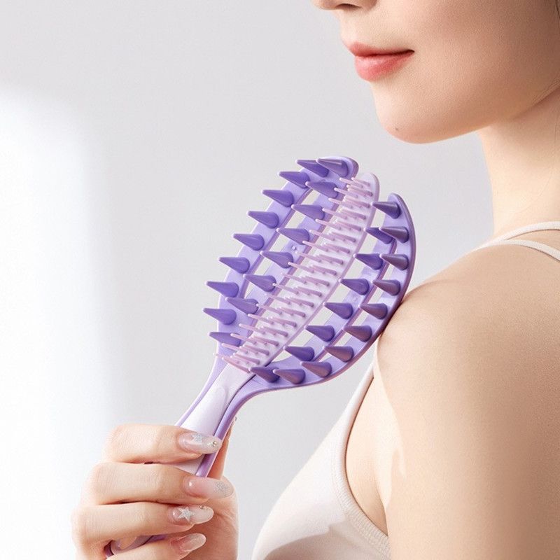 2-in-1 Hair Washing Comb, Soft Rubber Wide-Tooth Scalp Massager—Pink