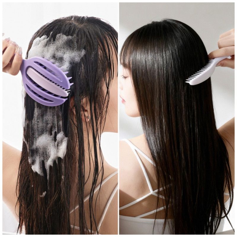 2-in-1 Hair Washing Comb, Soft Rubber Wide-Tooth Scalp Massager—Purple