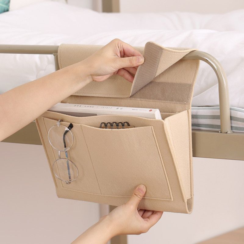 Felt Bedside Storage Hanging Bag, Dorm Bed Organizer, Sofa Side Caddy—Beige