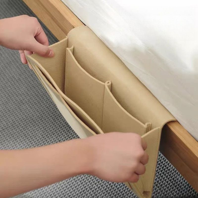 Felt Bedside Storage Hanging Bag, Dorm Bed Organizer, Sofa Side Caddy—Beige