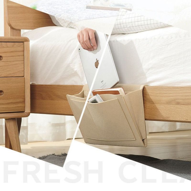 Felt Bedside Storage Hanging Bag, Dorm Bed Organizer, Sofa Side Caddy—Beige
