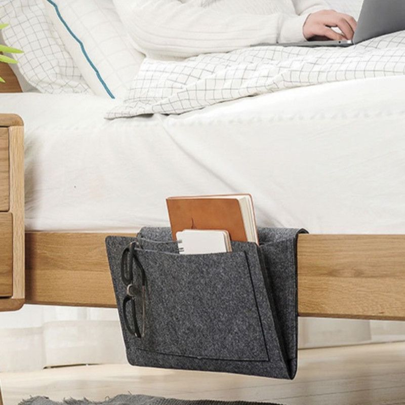 Felt Bedside Storage Hanging Bag, Dorm Bed Organizer, Sofa Side Caddy—Beige
