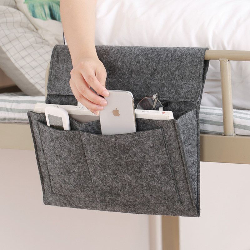 Felt Bedside Storage Hanging Bag, Dorm Bed Organizer, Sofa Side Caddy—Gray