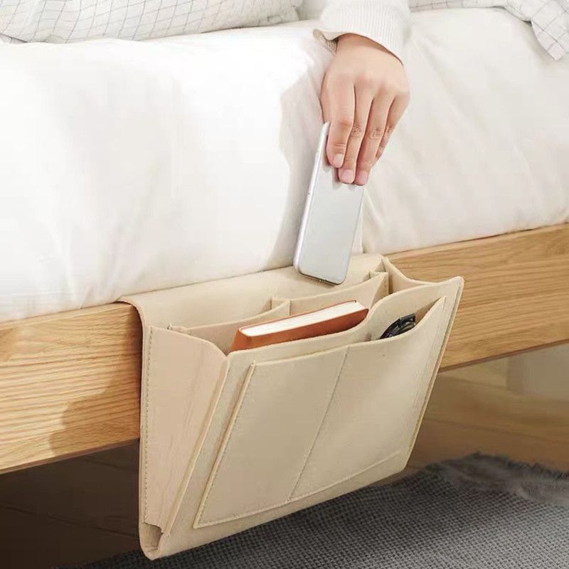 Felt Bedside Storage Hanging Bag, Dorm Bed Organizer, Sofa Side Caddy—Gray