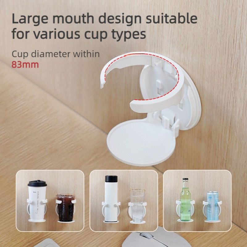 Wall-Mounted Folding Cup Holder, No-Drill Coffee Mug Rack for Desks, Cabinets, and Dorms—Pink