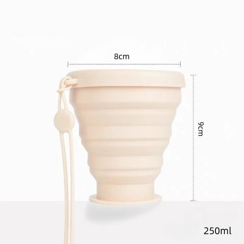 Portable Silicone Collapsible Cup, Travel and Camping Mouthwash Cup—Beige