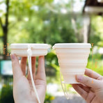Portable Silicone Collapsible Cup, Travel and Camping Mouthwash Cup—Beige