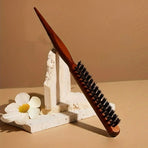 Wooden Tail Comb with Boar Bristle, 3 Rows Styling Brush for Updo & Curly Hair