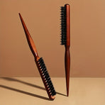 Wooden Tail Comb with Boar Bristle, 3 Rows Styling Brush for Updo & Curly Hair