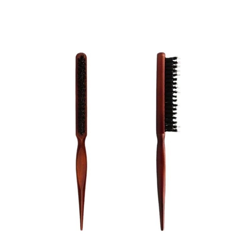 Wooden Tail Comb with Boar Bristle, 3 Rows Styling Brush for Updo & Curly Hair