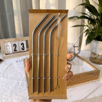 Food-Grade 304 Stainless Steel Drinking Straw Set—4 Curved Straws