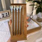 Food-Grade 304 Stainless Steel Drinking Straw Set—4 Ladle-Style Straws