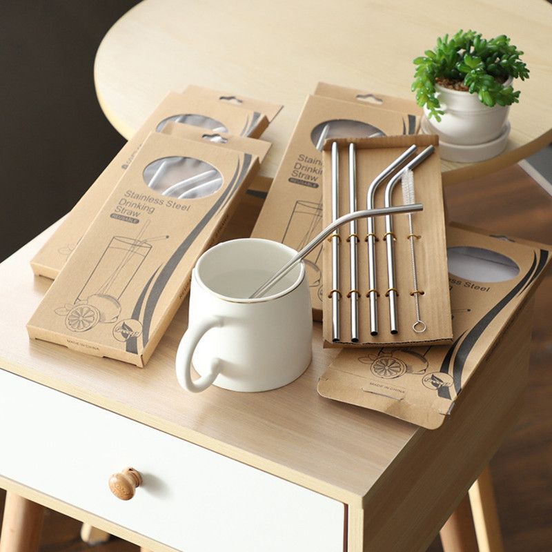 Food-Grade 304 Stainless Steel Drinking Straw Set—4 Ladle-Style Straws