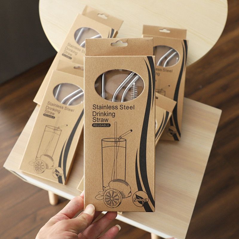 Food-Grade 304 Stainless Steel Drinking Straw Set—4 Spoon-Shaped Straws
