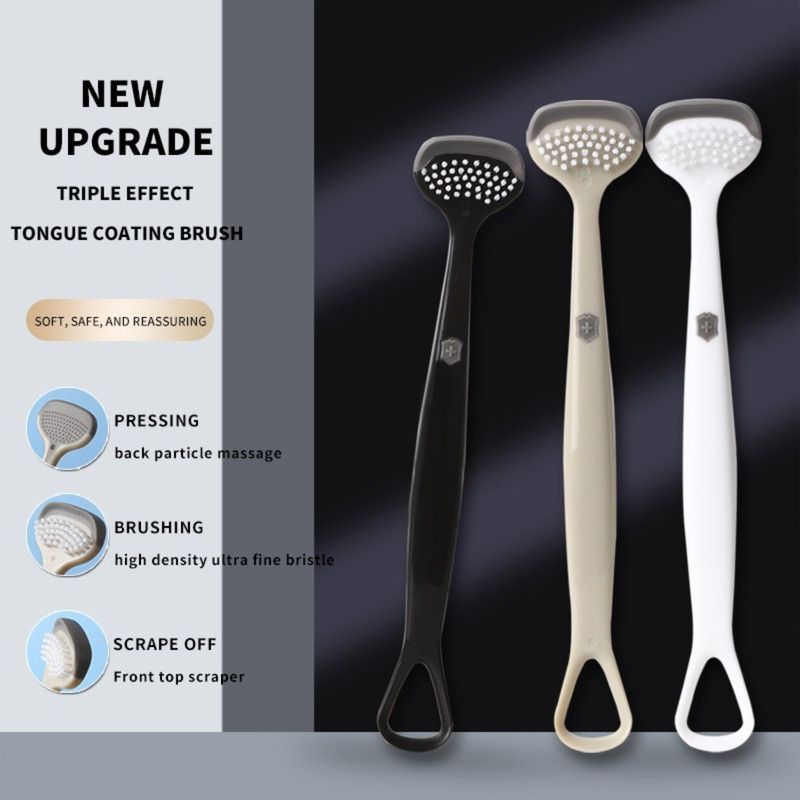 3-in-1 Tongue Cleaner, Tongue Scraper Brush for Oral Care & Bad Breath Removal—2-Pack—Black