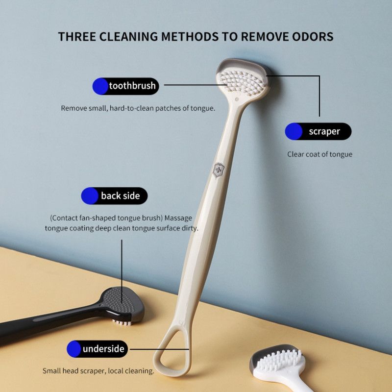 3-in-1 Tongue Cleaner, Tongue Scraper Brush for Oral Care & Bad Breath Removal—2-Pack—Black