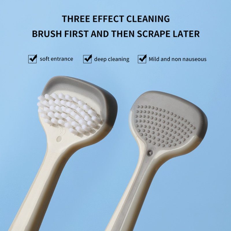 3-in-1 Tongue Cleaner, Tongue Scraper Brush for Oral Care & Bad Breath Removal—2-Pack—Black