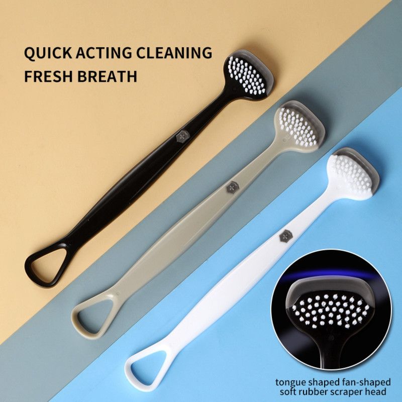 3-in-1 Tongue Cleaner, Tongue Scraper Brush for Oral Care & Bad Breath Removal—2-Pack—Black