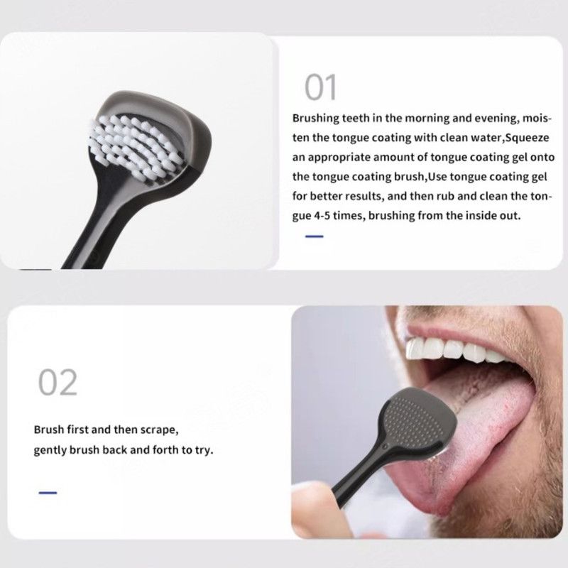3-in-1 Tongue Cleaner, Tongue Scraper Brush for Oral Care & Bad Breath Removal—2-Pack—Black