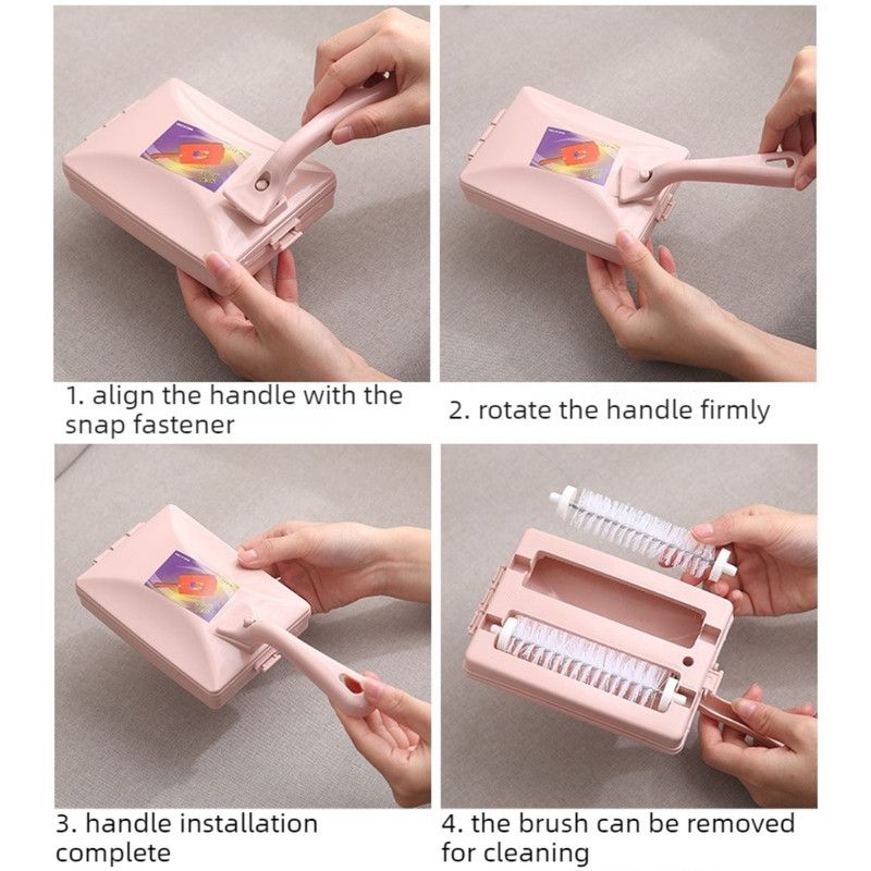 Manual Double Roller Carpet Brush, Lint Remover for Sofa & Bed, Pet Hair and Dust Cleaner—Beige