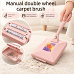 Manual Double Roller Carpet Brush, Lint Remover for Sofa & Bed, Pet Hair Dust Cleaner—Blue