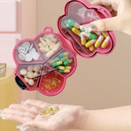 Flower Pill Box, Portable Sealed Medicine Storage Case, Mini Compartment Pill Organizer—Red