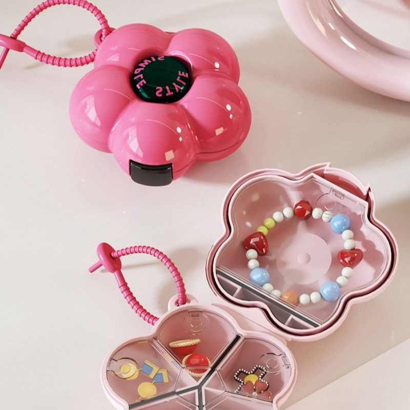 Flower Pill Box, Portable Sealed Medicine Storage Case, Mini Compartment Pill Organizer—Red