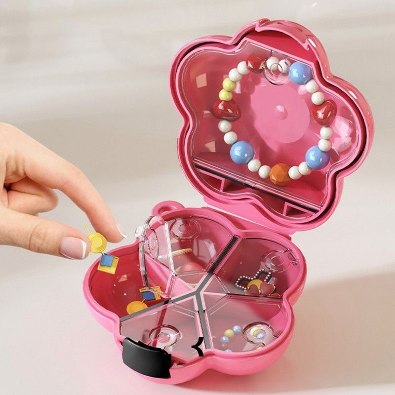Flower Pill Box, Portable Sealed Medicine Storage Case, Mini Compartment Pill Organizer—White