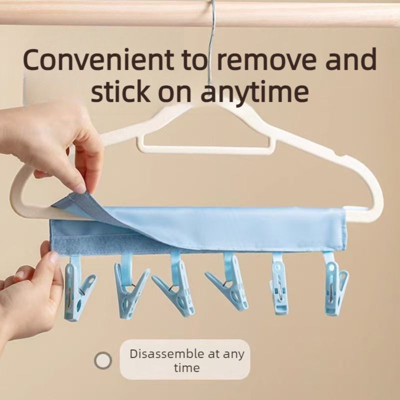 Portable Fabric Clothes Hanger with Clips, Foldable Travel Laundry Hanger—Blue