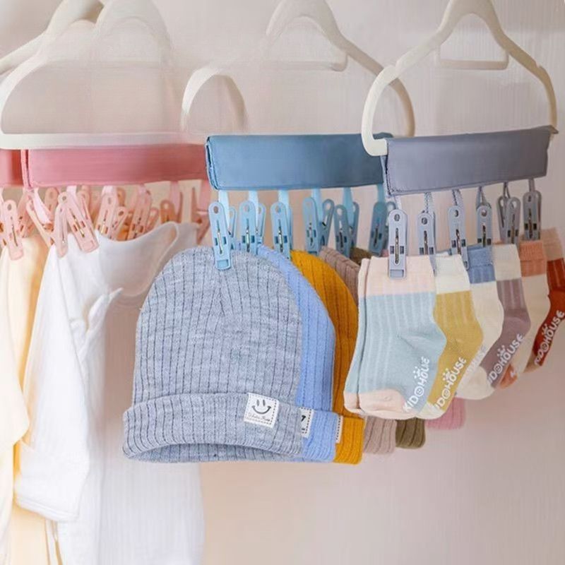 Portable Fabric Clothes Hanger with Clips, Foldable Travel Laundry Hanger—Blue