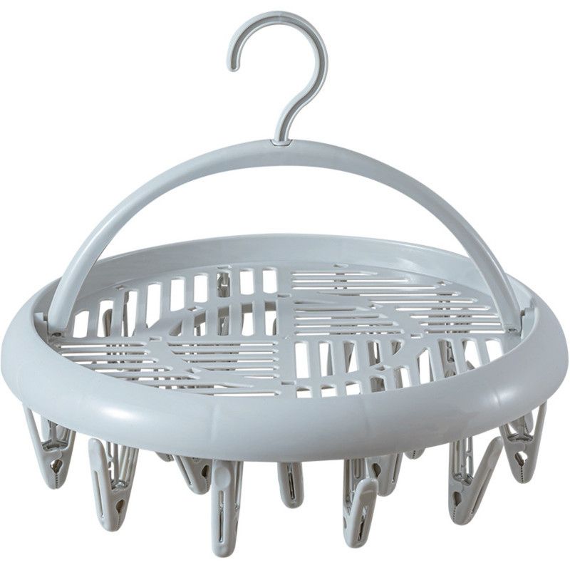 Round Multi-clip Drying Rack, Multi-functional Clothes Hanger for Socks & Underwear—Gray