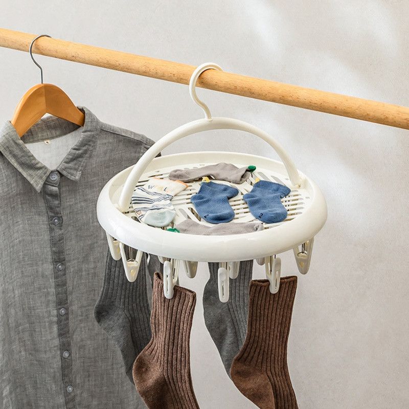 Round Multi-clip Drying Rack, Multi-functional Clothes Hanger for Socks & Underwear—Gray