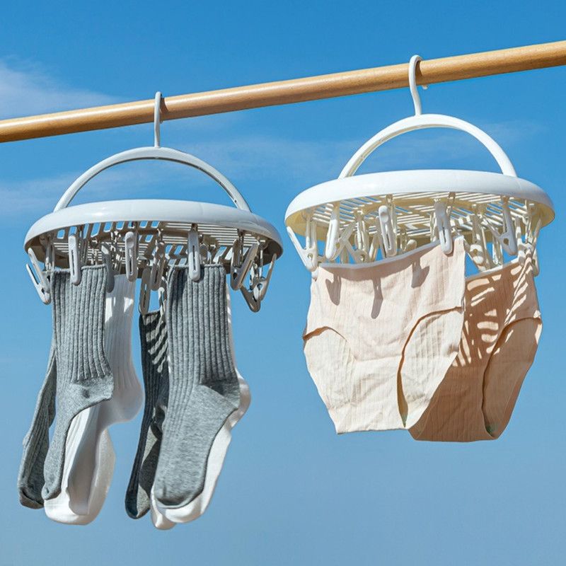 Round Multi-clip Drying Rack, Multi-functional Clothes Hanger for Socks & Underwear—Gray