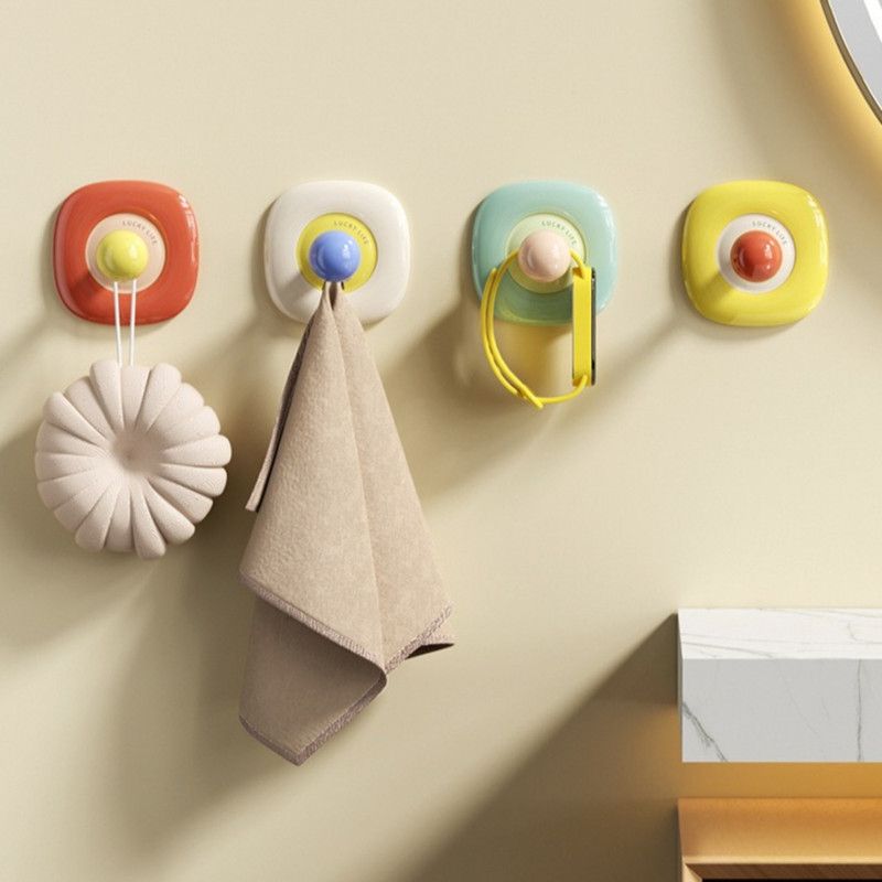 No-Drill Wall Hook, Round Corner Strong Adhesive Hanger—Pack of 4—Square