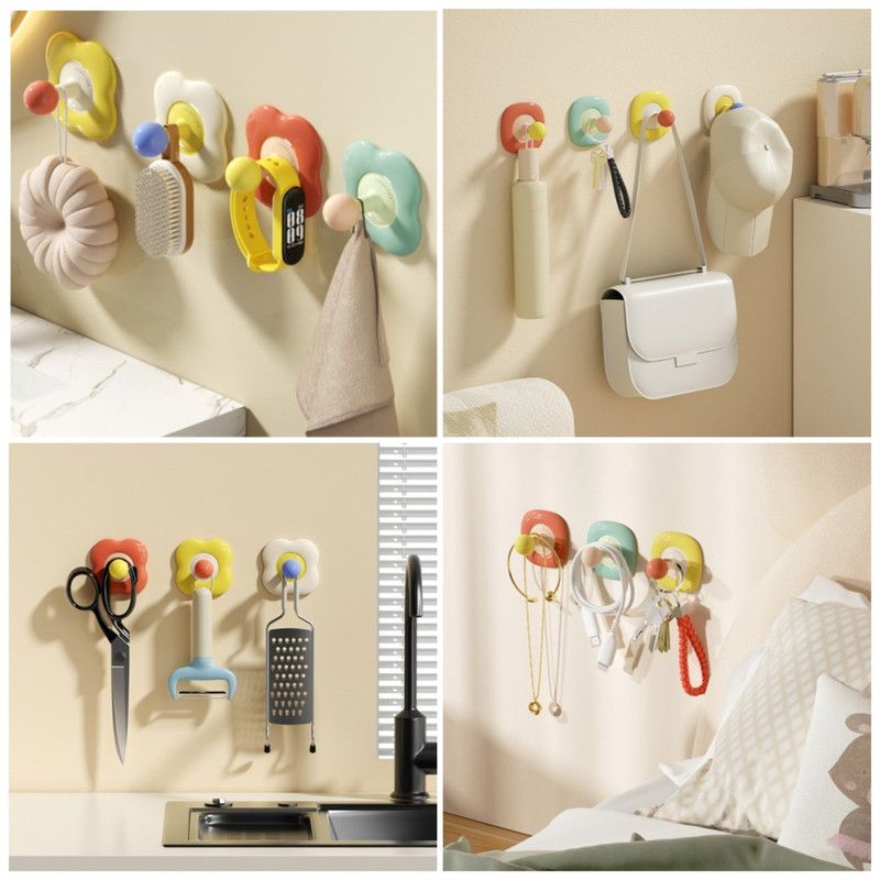 No-Drill Wall Hook, Round Corner Strong Adhesive Hanger—Pack of 4—Square