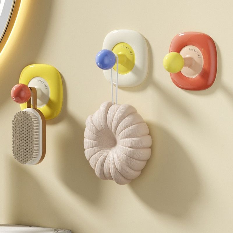 No-Drill Wall Hook, Round Corner Strong Adhesive Hanger—Pack of 4—Square