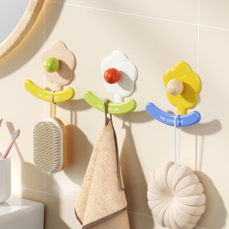 Flower Punch-Free Hook, Self-Adhesive Hook for Bathroom Towel & Facial Tissue Storage—Beige
