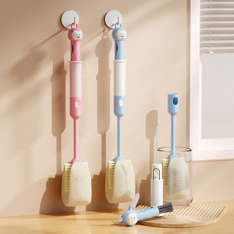 6-in-1 Long Handle Bottle Brush, Multifunctional Cleaner for Water Bottle, Baby Bottle & Straw Cup-Blue