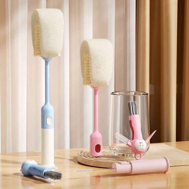 6-in-1 Long Handle Bottle Brush, Multifunctional Cleaner for Water Bottle, Baby Bottle & Straw Cup-Pink