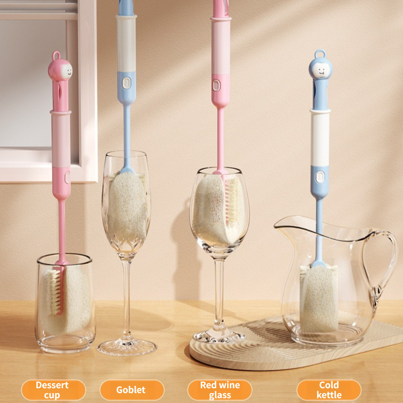 6-in-1 Long Handle Bottle Brush, Multifunctional Cleaner for Water Bottle, Baby Bottle & Straw Cup-Pink