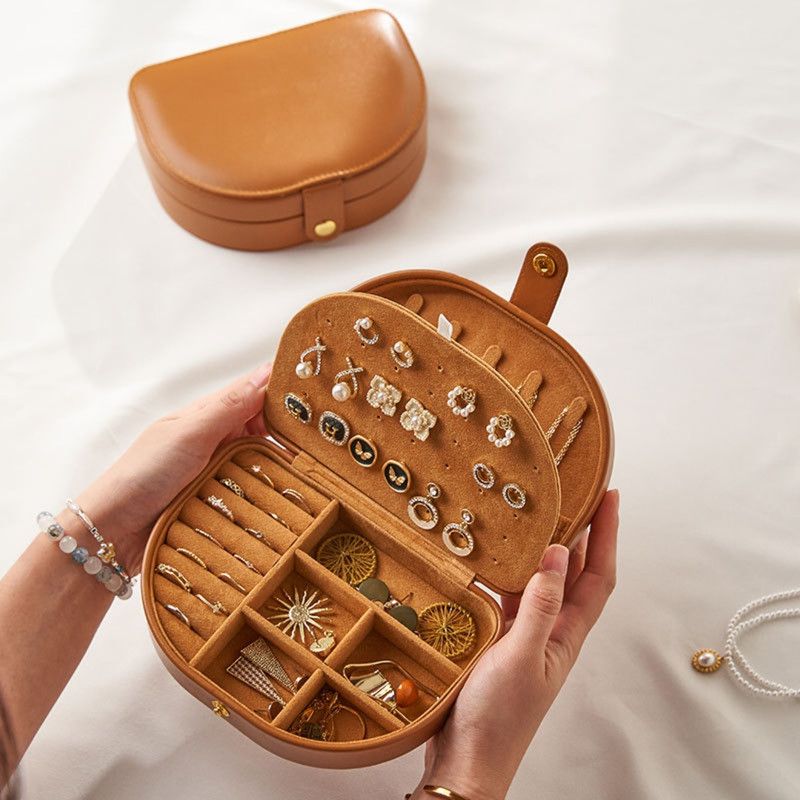 Double-Layer PU Leather Jewelry Box, Portable Compartment Storage Case for Necklaces, Earrings, and Rings—White