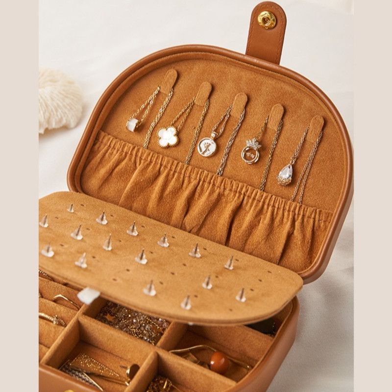 Double-Layer PU Leather Jewelry Box, Portable Compartment Storage Case for Necklaces, Earrings, and Rings—White